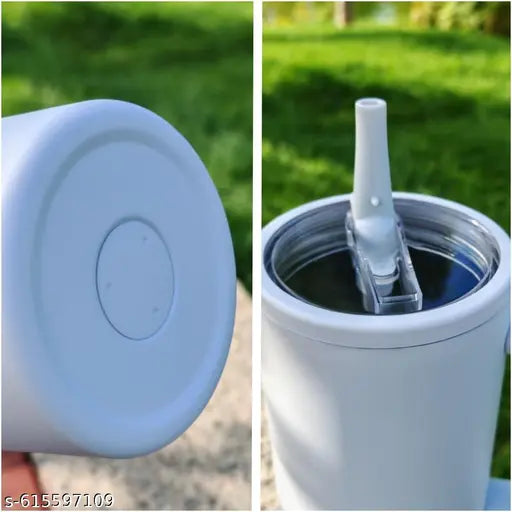 1200ML Tumbler with Handle & Simple Flip Straw - Car Cup Holder Friendly, Leak Resistant Water Bottle-Reusable Insulated Stainless Steel & Rubber Base ( sky blue)