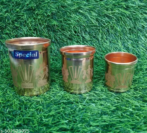 Copper Lakshmi Kuncham set of 3 - Lakshmi Kubera Kuncham (Copper,Brown)