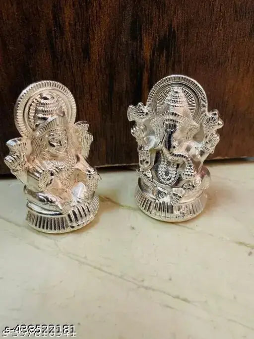 DARIDRA BHANJAN  Metal Lakshmi Ganesha Idol Set for Diwali Pooja- Silver Plated Lakshmi Ganesha Murti