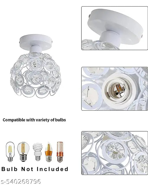 Modern Mini Chandelier Lamp, Crystal Ceiling Light, Semi-Flush Mount Corridor Lights Lamp for Bedroom White