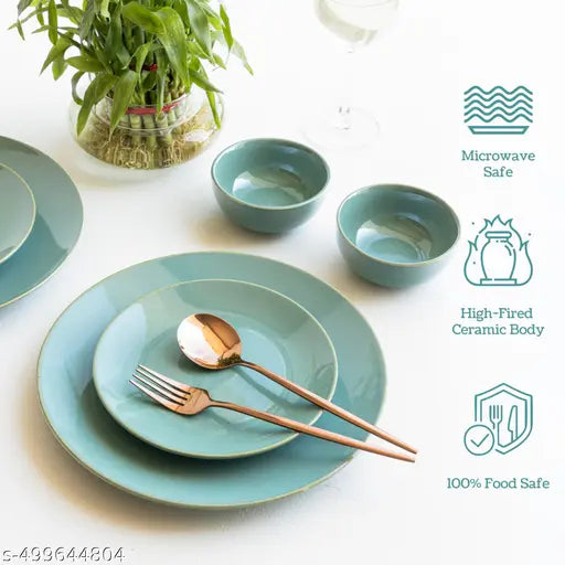 Round Serving Full Dinner Plates Set for Kitchen | Kitchen Utensils Breakfast Lunch Decorative Serving Set of 2 Sea Green |  Ceramic Dinner Plate Combo, 10 Inch Glossy (Set of 2, Large) |