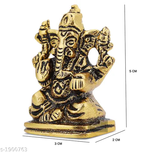 Metal Ganesh Ji Idol for Home Temple, Office Table, Car Dashboard & Spiritual Gift – Brass Look Decorative Religious Showpiece