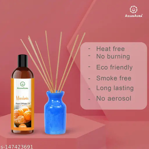 Homecraft Reed Diffuser with Ceramic Pot - Mandarin - Home Fragrances - Risk-Free - Easy to use - 100ml