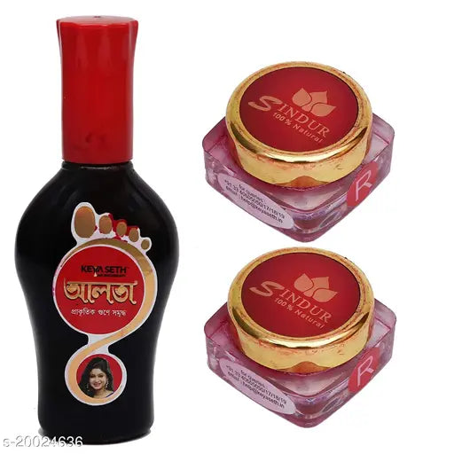 KEYA SETH AROMATHERAPY Aromatic 100% Natura Dust Sindoor & Natural Ayurvedic Dust Red Aalta With Applicator (Combo Pack of 3)
