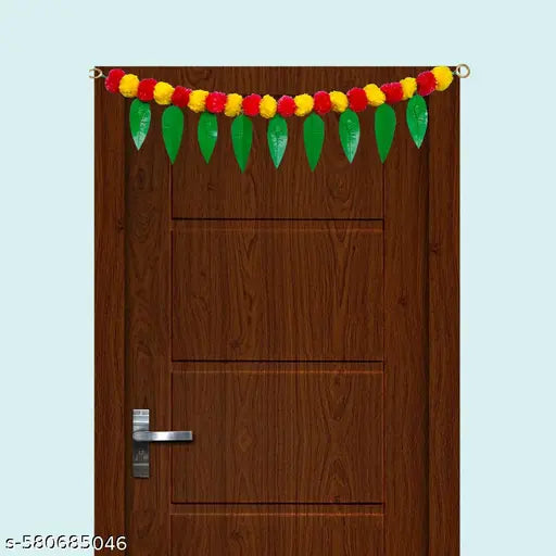 toran pack of 3 , Artificial Marigold Flower Door Toran with Mango Leaves & Ganeshh Ji Design – Pack of 3 | Decorative Bandarwal for Home, Pooja, Festival (39 Inch)