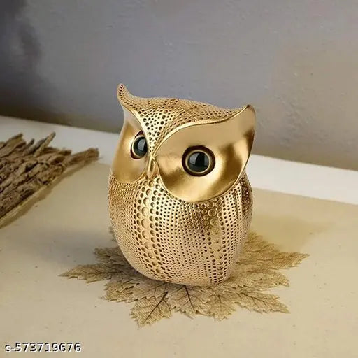 Modern Classy Lucky Owl Resin Art Figure Showpiece (Golden), 1 Piece