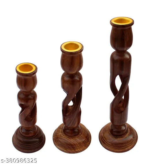 Wooden Premium Looking Canlde Holder Set of 3