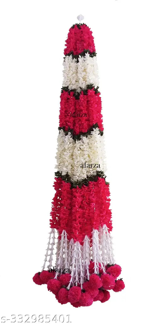 afarza Artificial marigold genda Flower toran garland for Main Door Home Decoration Latest Wall Hanging Handmade Marigold Gift (red-pack of 4) 5 ft each