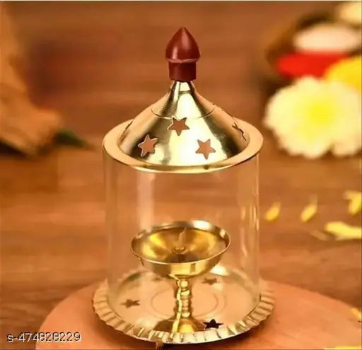 Homown DECOR Brass Akhand Diya 4.8 Inch Gold Finish/ Table Lamp/ Puja Deepak