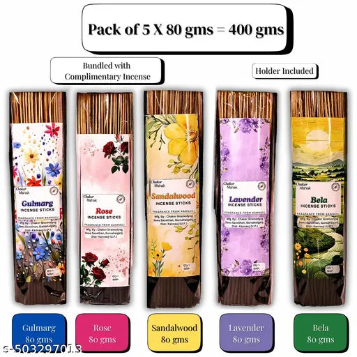 Chakor Mahak Agarbatti Combo Pack of 5, Rose, Sandalwood, Bela, Lavender, Gulmarg