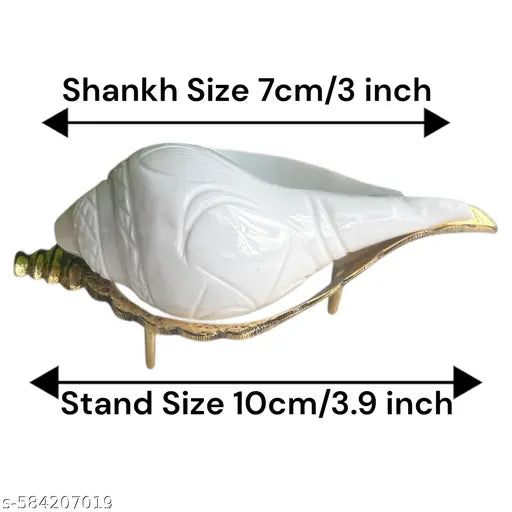 Pooja ka Small / Chota size Jal Shankh | Paniwala White Water Conch with Brass Stand | Mandir Abhishek ke Liye Perfect