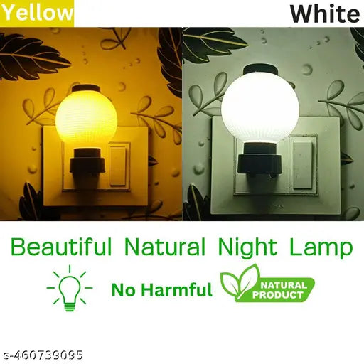 Round Shape Unique Energy saving Home Decor LED Room Night Lamp 0.5w, Night Lamp for Bedroom Hall Dinning Any Space at your Home, Long-lasting Plug & Pin Room Light, Color Yellow, White (Pack of 2)