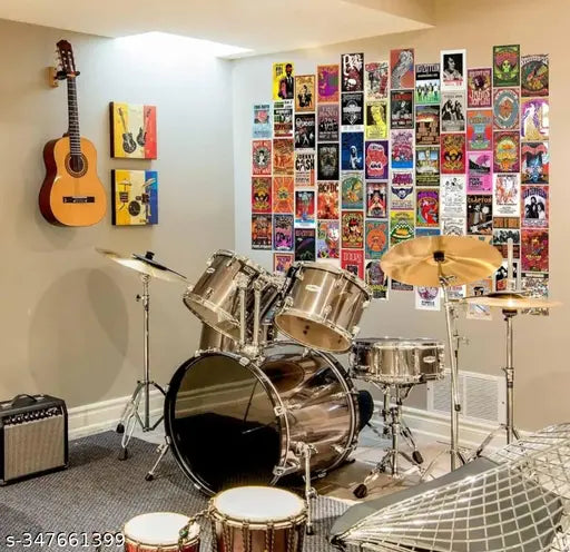 CRAFT VALLEY- Peel & Stick 50 Pcs Vintage Concert ,Retro Band Poster | 4*6 size, 300 Gsm Paper Poster, Classic Rock Posters | Vintage Music Posters | Aesthetic Wall Collage Kit | Room Decor