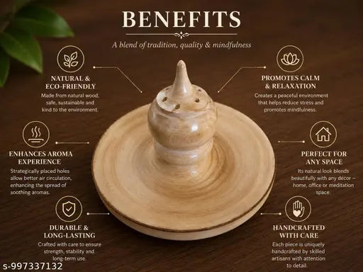 MIVORAKART Wooden Dhoop Stand | Handcrafted Agarbatti Holder with Ash Catcher | Natural Wood Incense Stick Holder for Home Temple & Pooja Room (1 Pc)
