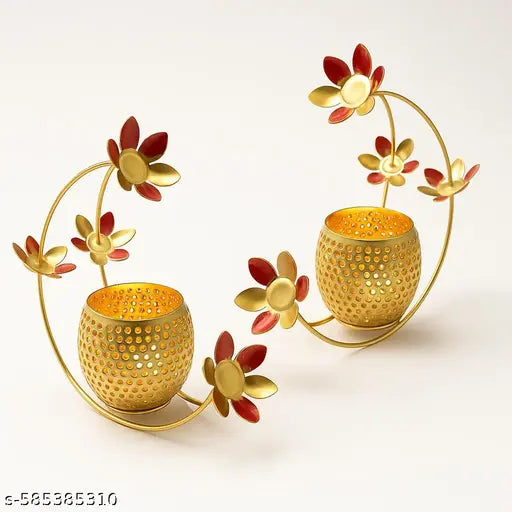 A T DECOR flower tealight holder set of 2