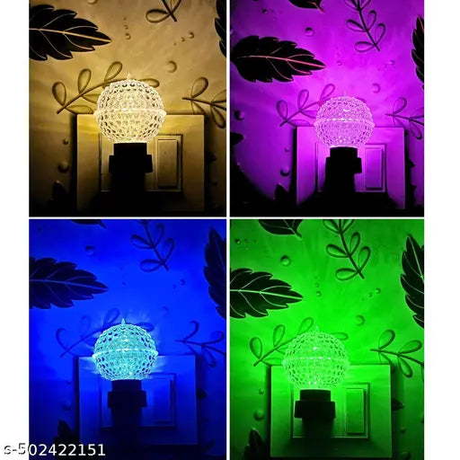 Crystal Shape Energy Seving 0.5w LED Night Lamp with 2 Pin Jack, Multicolor Night Bulb ( pack of 3)