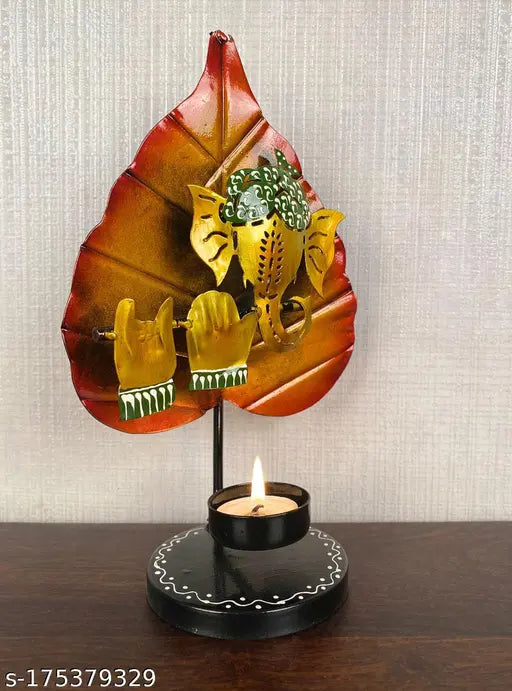 Iron Ganesha Leaf T-Light Candle Holders