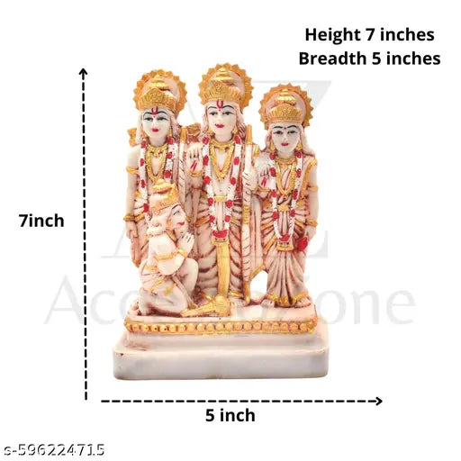 Ram Darbar Murti for Home Temple | Lord Ram, Sita, Lakshman & Hanuman Idol | Marble Finish Religious Idol for Puja, Mandir & Decoration | Spiritual Gift for Housewarming, Wedding & Festivals | Height 7 inch x Breadth 5 inch | Decorative Hindu God Statue f