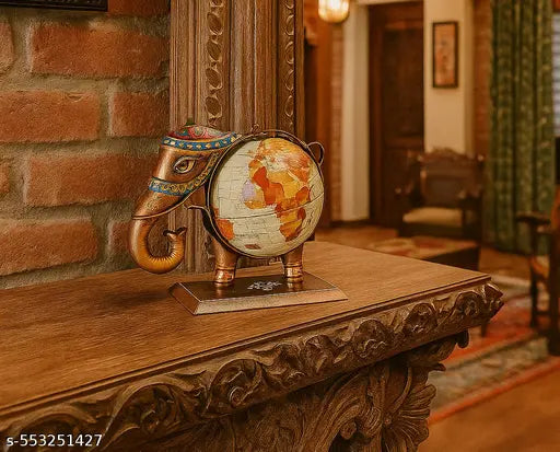 Handcrafted Elephant Globe Décor | Vintage World Map Showpiece for Home & Office