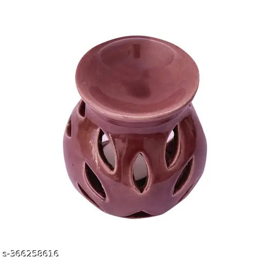 Peepal Print Air Freshener Home decor Brown Ceramic Clay Candle Operated Aroma Oil Burner ( With 2 Tlight Candle,1 Lavender Aroma Oil free 10ml ) It Can Be Use Warm Candle Light,Fragrance Or Gifting Purpose )