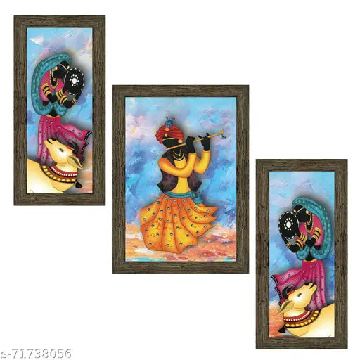 Indianara Set of 3 Elegant Painting without glass (6 X 13, 10.2 X 13, 6 X 13 INCH)
