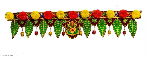ganeshay green pan With marigold yellow flower traditional door hanging Toran