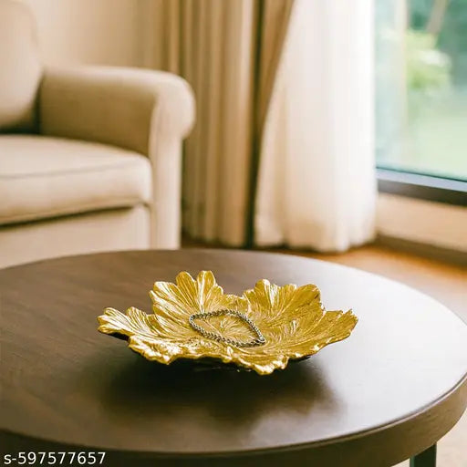 Market99 Glossy Golden Aluminium Decorative Dish | Embossed Accent Platter for Dining Table, Living Room & Center Table | Designer Tray for Festive Gifting, Home Décor & Stylish Display