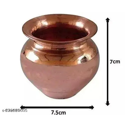 Combo of Copper (3 No Regular Size) Kalash Lota with (2 No Small Size) Akhand Laxmi Deepak Pital Diya with Wooden Grip for Puja Purpose