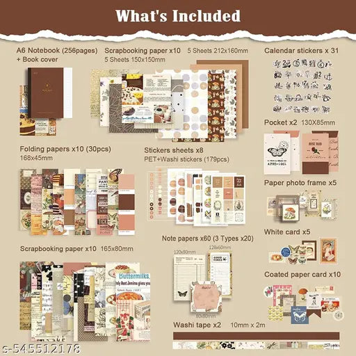 346Pcs Vintage Journal Scrapbook Pack Kit for Art Journaling Planners DIY Paper Stickers,  Kits Notebook, Collage Album Aesthetic Sticker (Brown Scrapbook)
