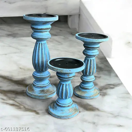 A Piece Of Wood Handmade Wooden Candle Holder Stand for Home Décor Decorative Tealight Gifts Item, Set of 3