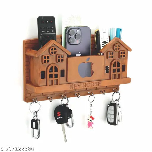 Stylo Plastic Wooden Art Key Holder for Home With Mobile Holder