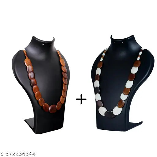 Flat Coin Shape Antique Handmade Stone Beads Necklace Vintage Stylish Perfect Wearable Light Weight Stone Necklace Set of 2