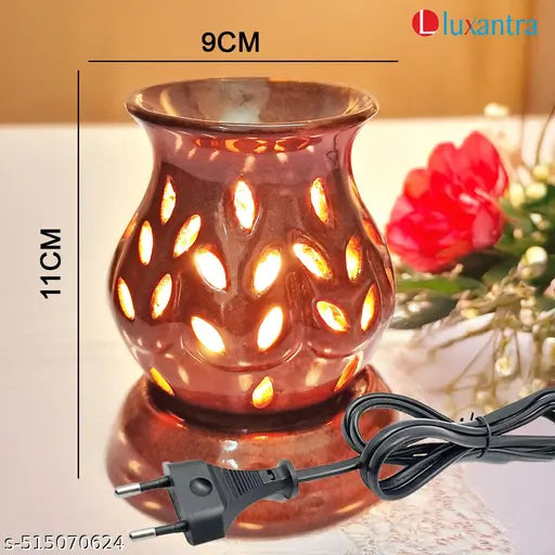 Luxantra Handcrafted Scented Ceramic Aroma Diffusers Electric Oil Burner | Night Lamp Light | Air Freshener | Aroma Oil Diffuser for Home office spa with Aroma Oils (Jasmine and Mogra Fragrance of 10ml each) 9x9x11cm