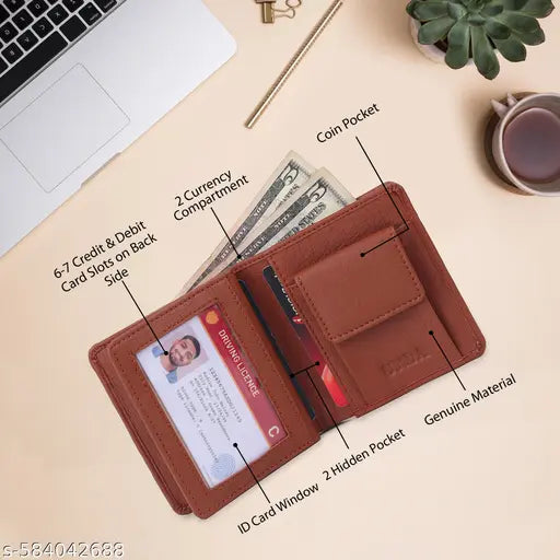 UMDA Men’s Stylish Two-Fold Faux Leather Wallet | Premium Textured Wallet with Coin Pocket, Multiple Card Holder Slots & Gift Box