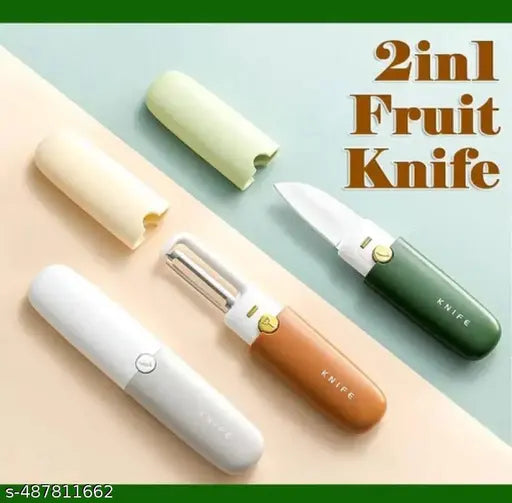 2 in 1 Multifunctional Stainless Steel Fruit Knife Peeler, Vegetable Peeler with Knife Julienne Peeler, Multi-Color Fruit and Vegetable Dual-Use Knife,Portable Peeling Fruit Peeler