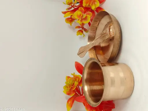 Copper  Panchpatra with Spoon & Bowl | Traditional Pooja Panch Patra Set for Mandir Use