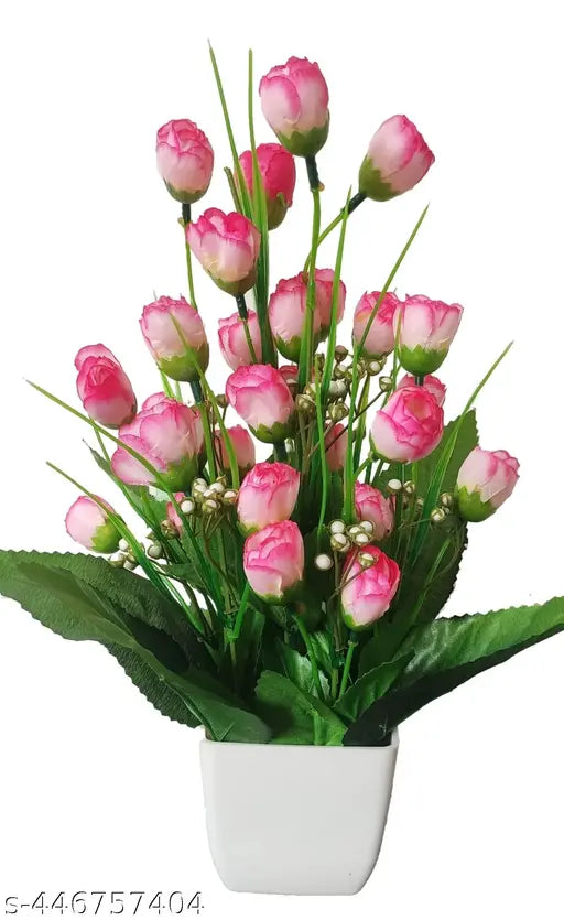 Baarig Beautiful Artificial 10 Multi Goli Flowers with Pot (Pink)
