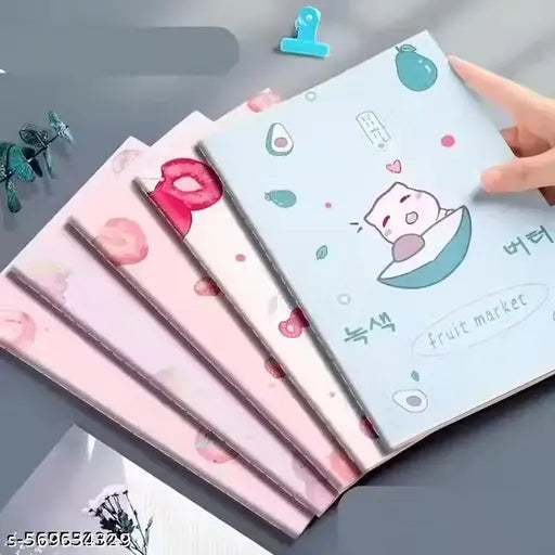 Kawaii 5 Pcs Fruit Themed Creative Thickened A5 Exercise Book Homework Book Note Book , 60 Pages Ruled Notebook For kids, Kawaii Notebook For Kids (Set Of 5)