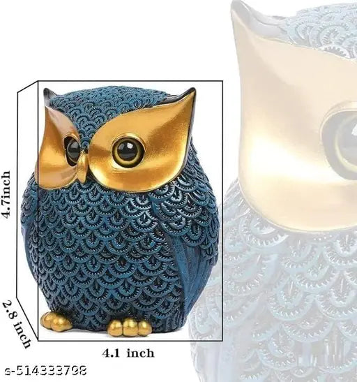 Modern Classy Lucky Owl Resin Art Figure Showpiece (Blue)