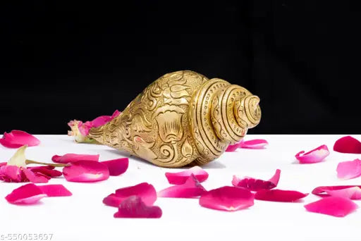 Shreeyaash Brass Shankh for Pooja | Handcrafted Decorative Conch Shell for Home Temple, Aarti & Spiritual Decor | Traditional Puja Item
