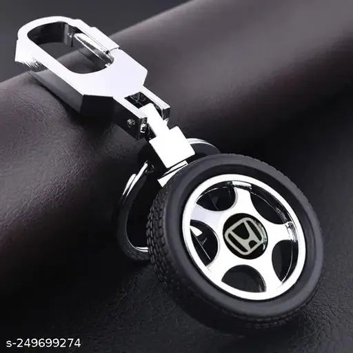 Spin Tyre Rotary Wheel Locking Metal Keychain/Keyring/Key Ring/Key Chain Compatible with Honda Cars