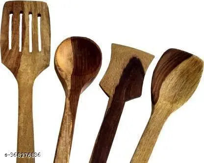 The City Shoppee Bright and Beautiful, Handmade Natural Wood Sheesham Without Polish in White Wooden Serving & Cooking Spoon's & Kitchen Tools (Set of 7)