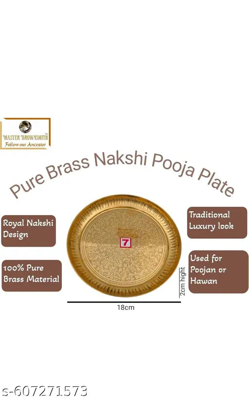 Pure Brass Flower print design pooja plate daimeter-7 inch Pack 1