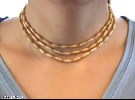 Tulsi Kanthi Mala With Three Tulsi Strips For Women Both With Lock , 100% Pure Tulsi Beads Make In Vrindavan Wood Chain