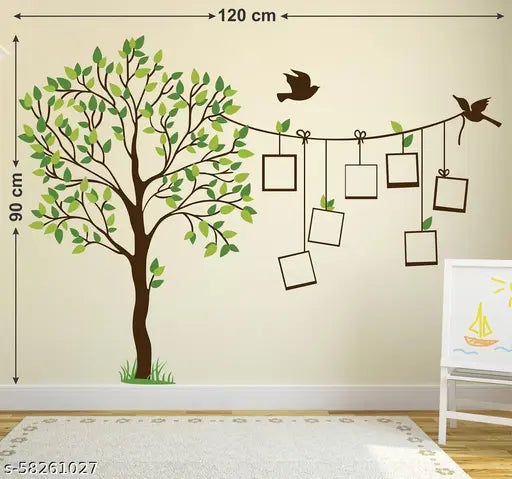 LANSTICK TREE WITH FAMILY PHOTO FRAME HANG BY BIRDS WALL STICKER