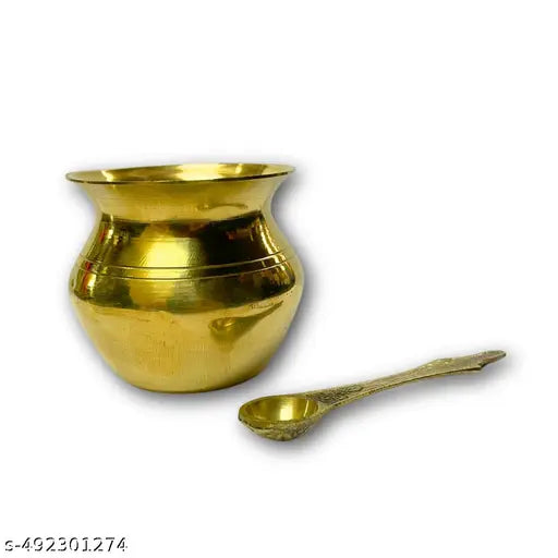 Haridwar Trends- Brass Lota Kalash Brass Kalash spoon (Gold)