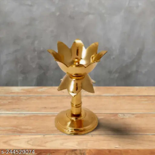 Giftonia Brass Kamal / Lotus Diya set  Puja Diya, Kuthu Vilakku,  (Height 4 .5 Inches Pack of 2 Pcs) Akhand  Diya