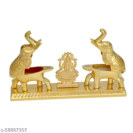 CRAFTAM Metal Double elephent with Laxmi Maa Shape Roli Rice  Chandan Chawal Akshat Haldi Kumkum Box  Chopda With Roli Rice Pack