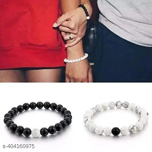 Fashion Distance Couple Natural Stones Reiki Yoga Healing Onyx and Howlite Unisex Bracelet for Men and Women