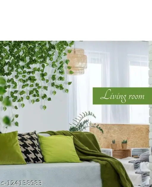 Artificial Creeper Money Plant Leaf Garland (Green, Pack Of 02 Strings,8ft/Per string 30-32 leaves per vine.